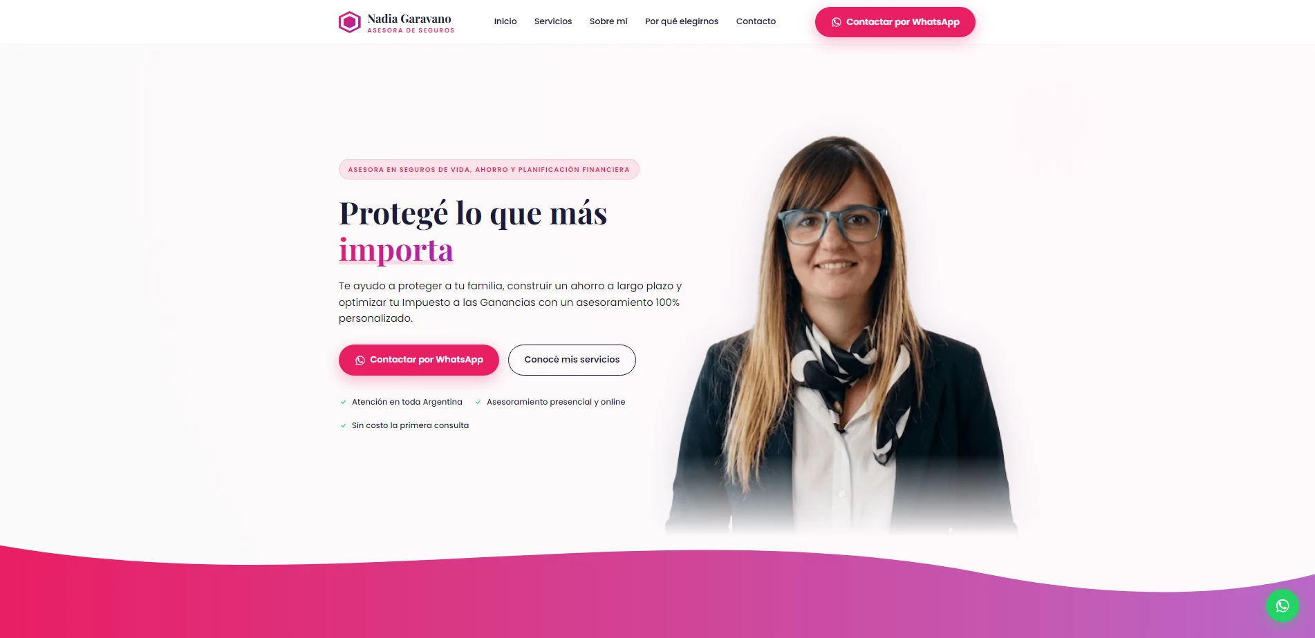 Nadia Garavano: portada de la landing